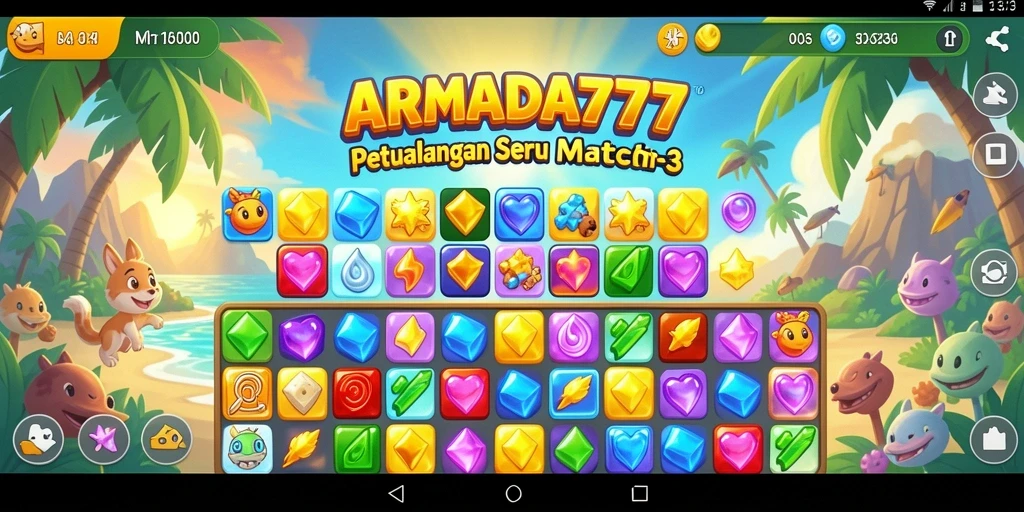 Tampilan gameplay seru dalam ARMADA777 dengan berbagai objek untuk dicocokkan.