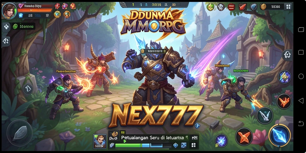 Screenshot menunjukkan aksi seru dalam pertarungan MMORPG NEX777.