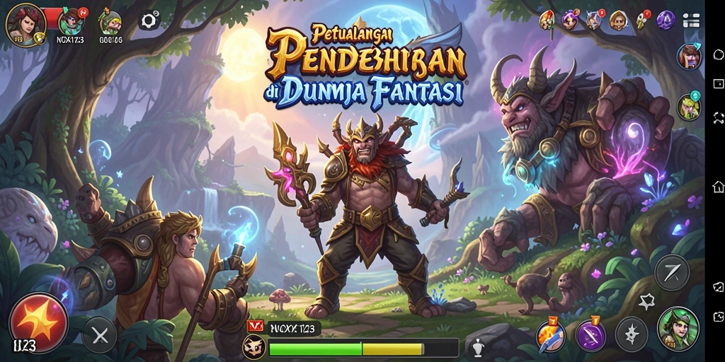 Screenshot gameplay <strong>NOX123</strong> menampilkan karakter menjelajahi dunia petualangan yang menakjubkan.