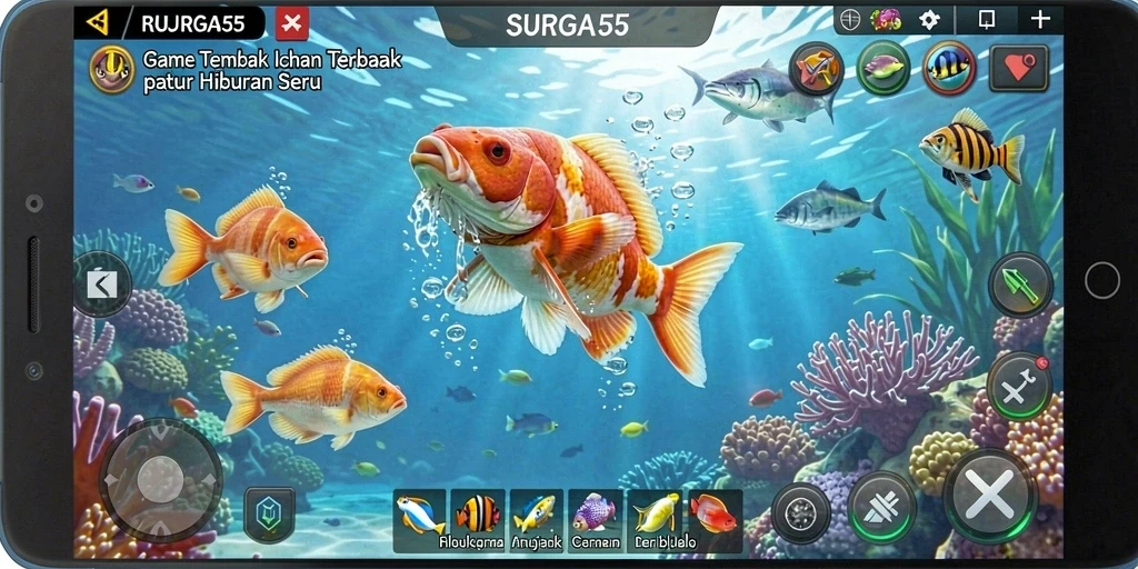 Tampilan gameplay yang seru dari SURGA55 menembak ikan.